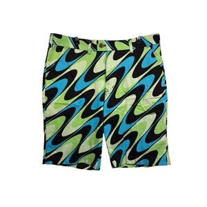 Loudmouth Golf Shorts Mens 34 Multicolor Green Blue Swirls Gone Wild Flat Front